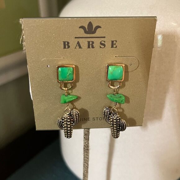 Studio Barse Green and Silver Cactus Earrings - Picture 7 of 7